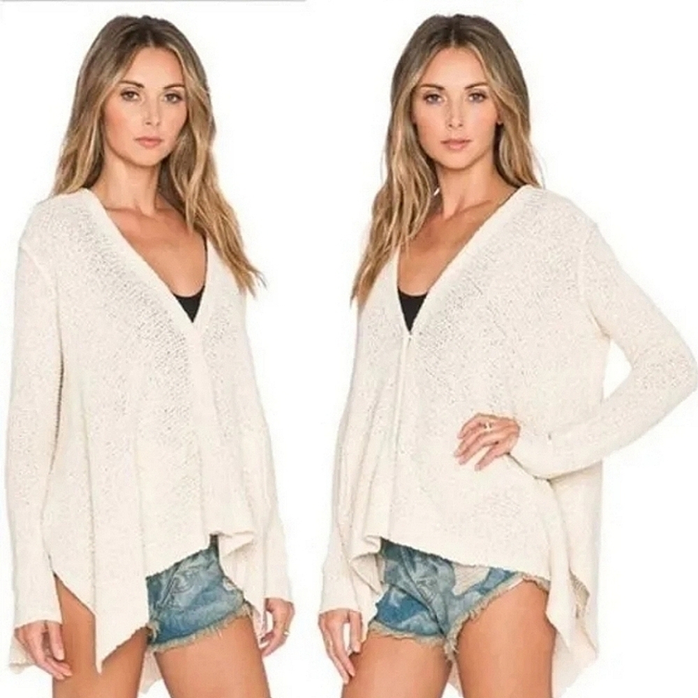Free People Oversized Shark Bite Cream Cardigan Sweater size XS